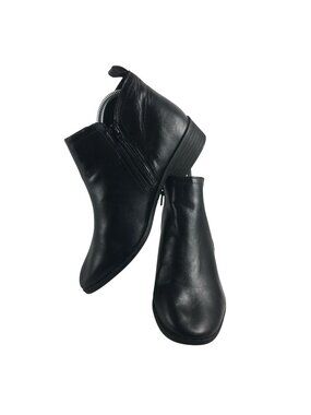 SUN AND STONE BLACK ANKLE BOOTIES ZIP BLOCK HEEL ROUND TOE FAUX LEATHER CADEE WO